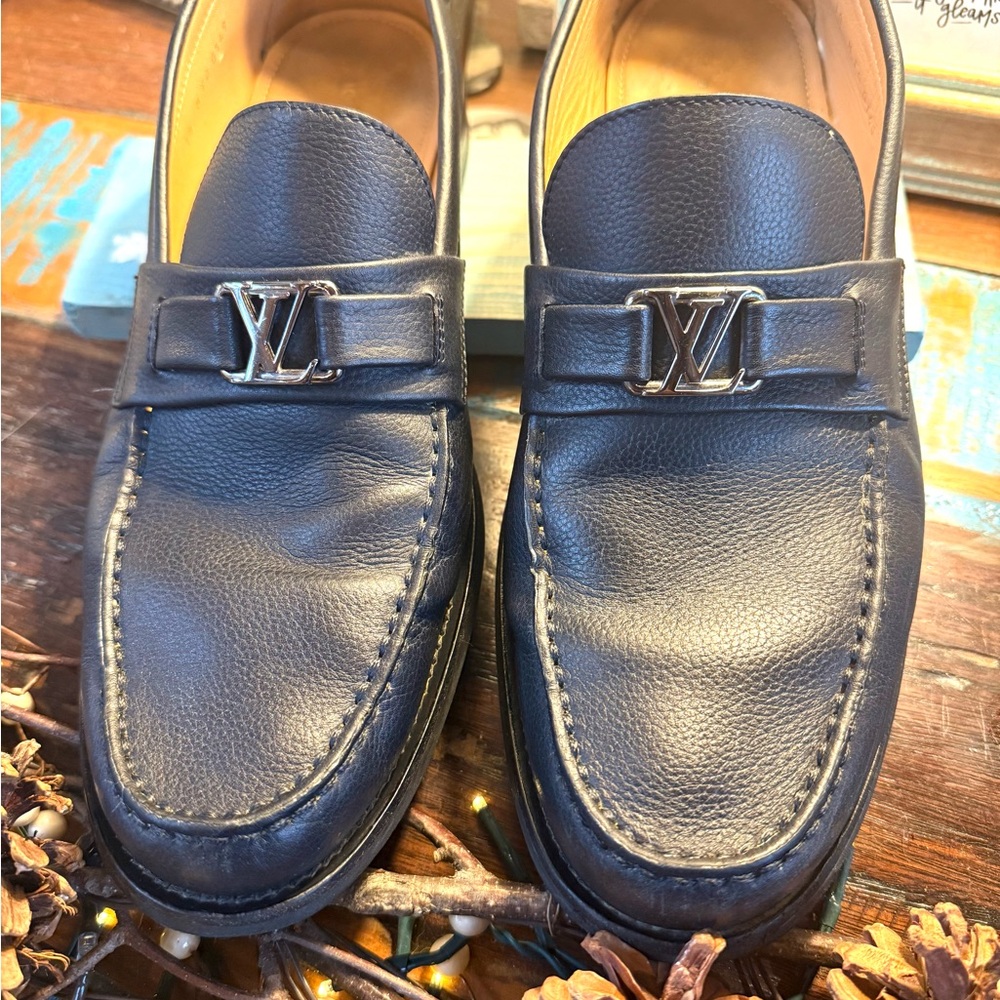 Louis Vuitton Black Leather Loafers Size 10